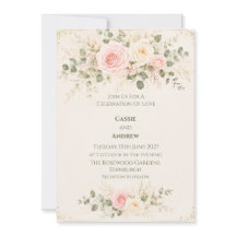 Convite de Casamento Floral Rosa Bege