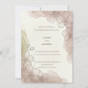 Convite de Casamento Floral Rosa Bege