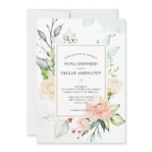 Convite de Casamento Floral Rosa Bege Aquarela Ele