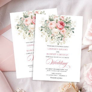 Convite de Casamento Floral Rosa Bege Dourado Mode