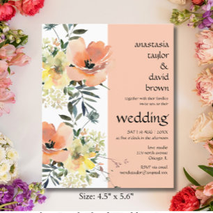 Convite de Casamento Floral Rosa Bege Econômico