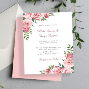 Convite de casamento floral rosa bege econômico