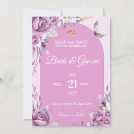 Convite de Casamento Floral Rosa Bege Elegante |