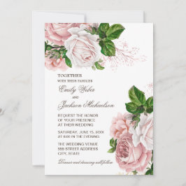 Convite de Casamento Floral Rosa Bege Elegante