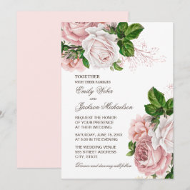 Convite de Casamento Floral Rosa Bege Elegante