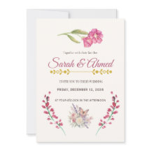 Convite de Casamento Floral Rosa Boho - Aquarela B