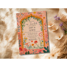 Convite de Casamento Floral Rosa Boho Verão