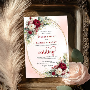 Convite de Casamento Floral Rosa Borgonha Aquarela