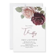 Convite de Casamento Floral Rosa Borgonha Elegante