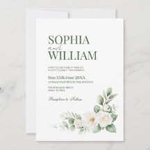 Convite de Casamento Floral Rosa Branca Elegante c
