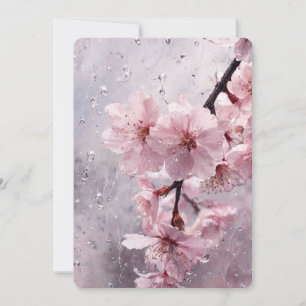 Convite de Casamento Floral Rosa Cerejeira em Aqua