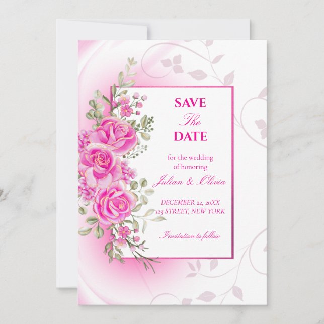 Convite de Casamento Floral Rosa Chic (Frente)