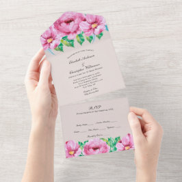 Convite de Casamento Floral Rosa com Folhagens Tud