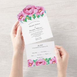 Convite de Casamento Floral Rosa com Folhagens Tud