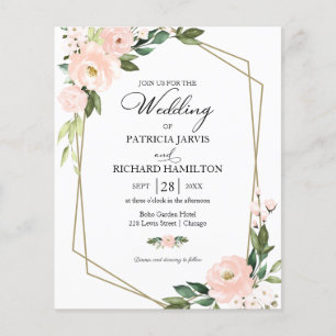 Convite de Casamento Floral Rosa com Orçamento Con
