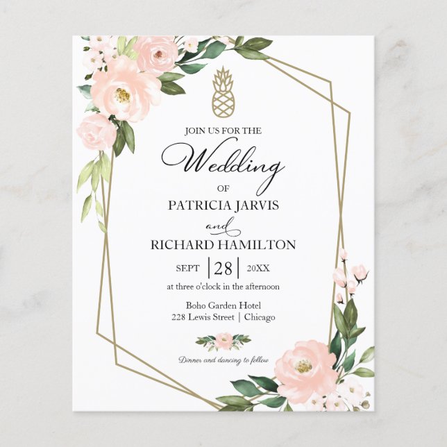 Convite de Casamento Floral Rosa com Orçamento Lim (Frente)