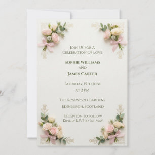 Convite de Casamento Floral Rosa Corado