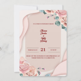 Convite de Casamento Floral Rosa Corado | Elegante