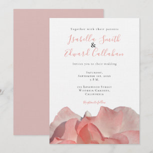 Convite de Casamento Floral Rosa Coral Elegante