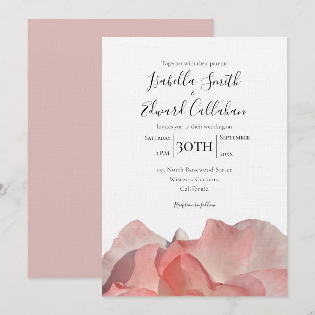 Convite de Casamento Floral Rosa Coral Elegante (Frente/Verso)