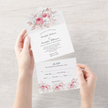 Convite de Casamento Floral Rosa Dourado