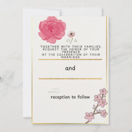 Convite de Casamento Floral Rosa & Dourado | Flor