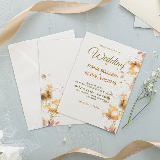 Convite de casamento floral rosa-dourado moderno