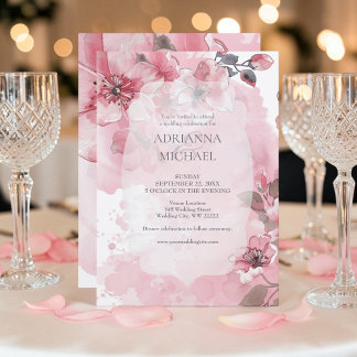 Convite de Casamento Floral Rosa e Branco de Prima