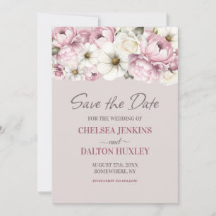 Convite de casamento floral rosa e branco para sal