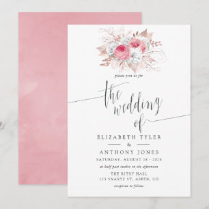 Convite de casamento floral rosa e dourado rose