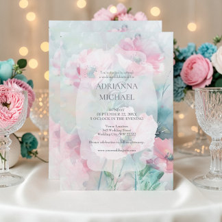 Convite de Casamento Floral Rosa e Turquesa de Pri
