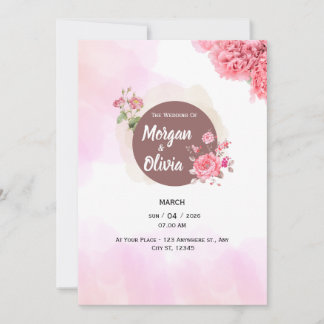 Convite de Casamento Floral Rosa Elegante