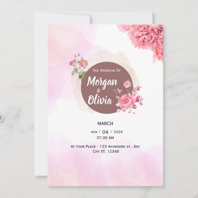 Convite de Casamento Floral Rosa Elegante (Frente)