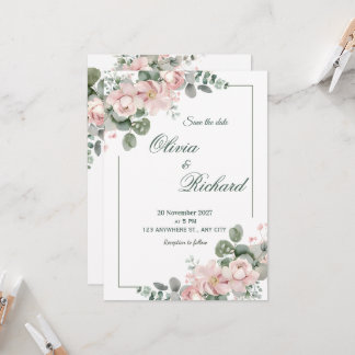 Convite de Casamento Floral Rosa Elegante