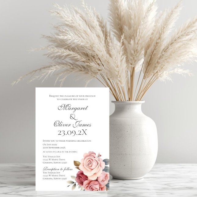 Convite de Casamento Floral Rosa Elegante (Criador carregado)