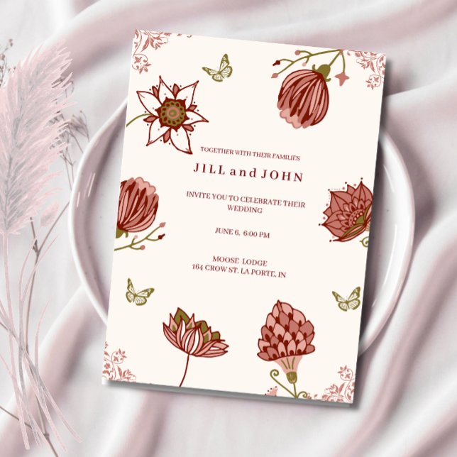 Convite de Casamento Floral Rosa Elegante (Criador carregado)