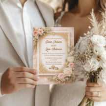 Convite de Casamento Floral Rosa Elegante