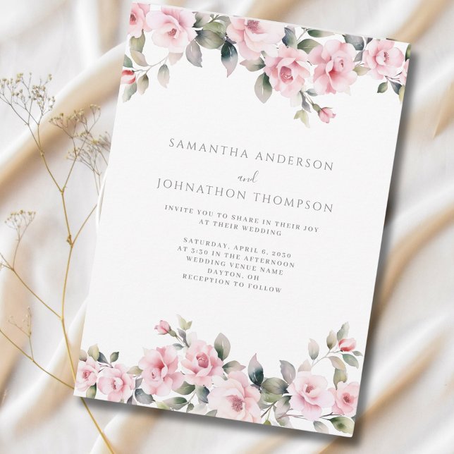 Convite de Casamento Floral Rosa Elegante (Criador carregado)