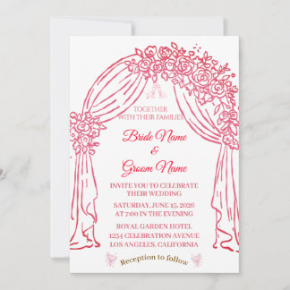 Convite de Casamento Floral Rosa Elegante