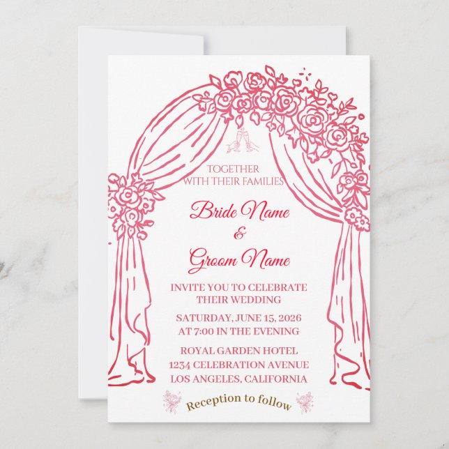 Convite de Casamento Floral Rosa Elegante (Frente)