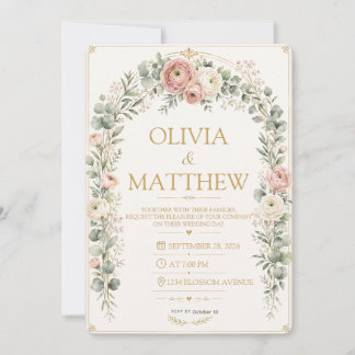 Convite de Casamento Floral Rosa Elegante