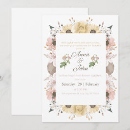 Convite de Casamento Floral Rosa Elegante