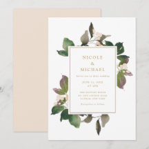 Convite de Casamento Floral Rosa Elegante com Folh