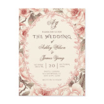 Convite de Casamento Floral Rosa Elegante em Forma