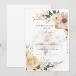 Convite de Casamento Floral Rosa Elegante em Tom d