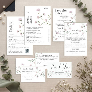 Convite de Casamento Floral Rosa Elegante Minimali