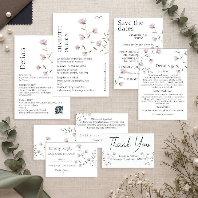 Convite de Casamento Floral Rosa Elegante Minimali (Criador carregado)