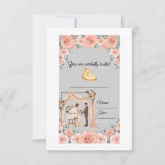 Convite de Casamento Floral Rosa Elegante Pêssego