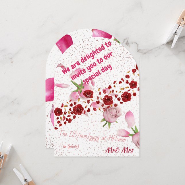 Convite de Casamento Floral Rosa Elegante | Românt (Frente/Verso In Situ)