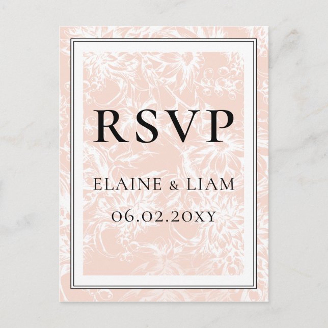 Convite de Casamento Floral Rosa Elegante RSVP (Frente)